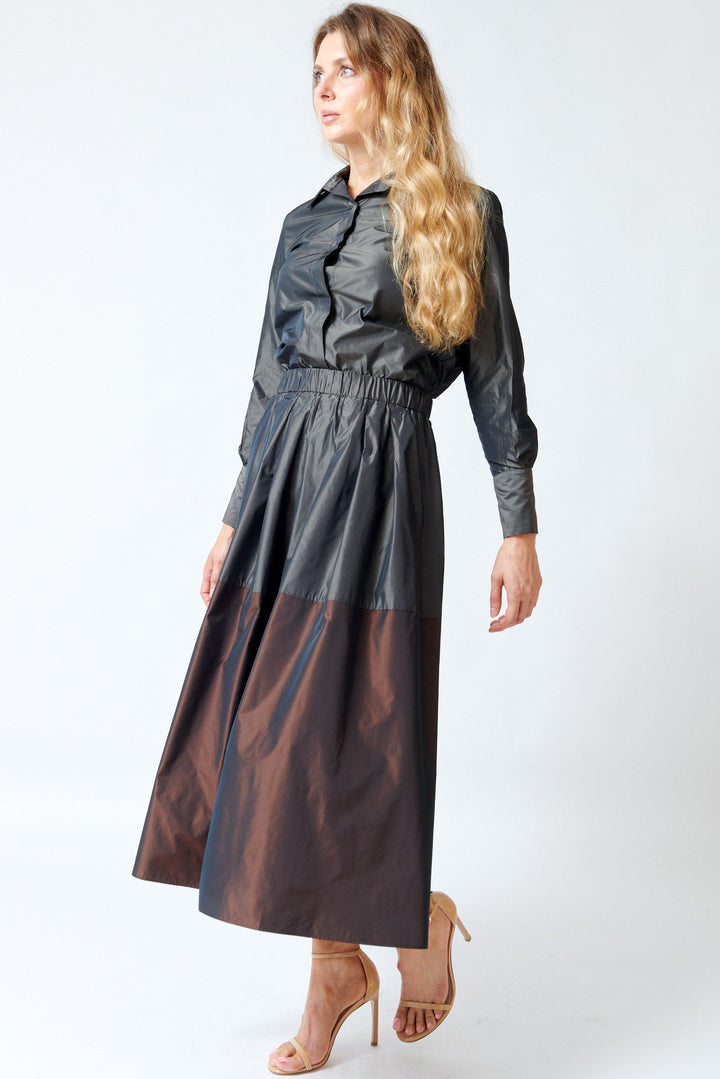 Mari wearing Rosso 35 Poly Taffeta Pam Skirt front view