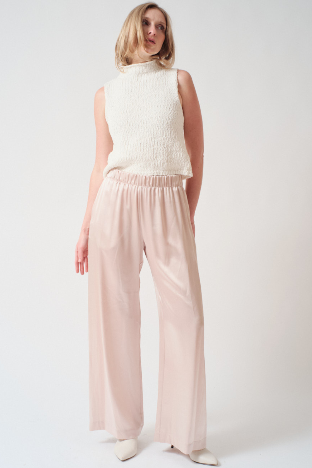 Madi wearing Sablyn Brynn High Rise Pull On Wide Leg Pant front view