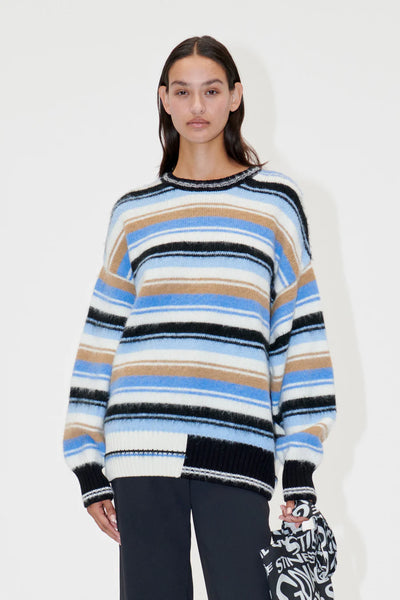 Model wearing Stine Goya Shea Multi Stripes Sweater front view