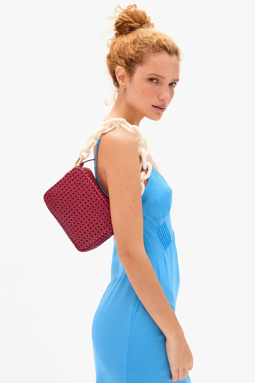 Model wearing Clare V. Midi Sac front view