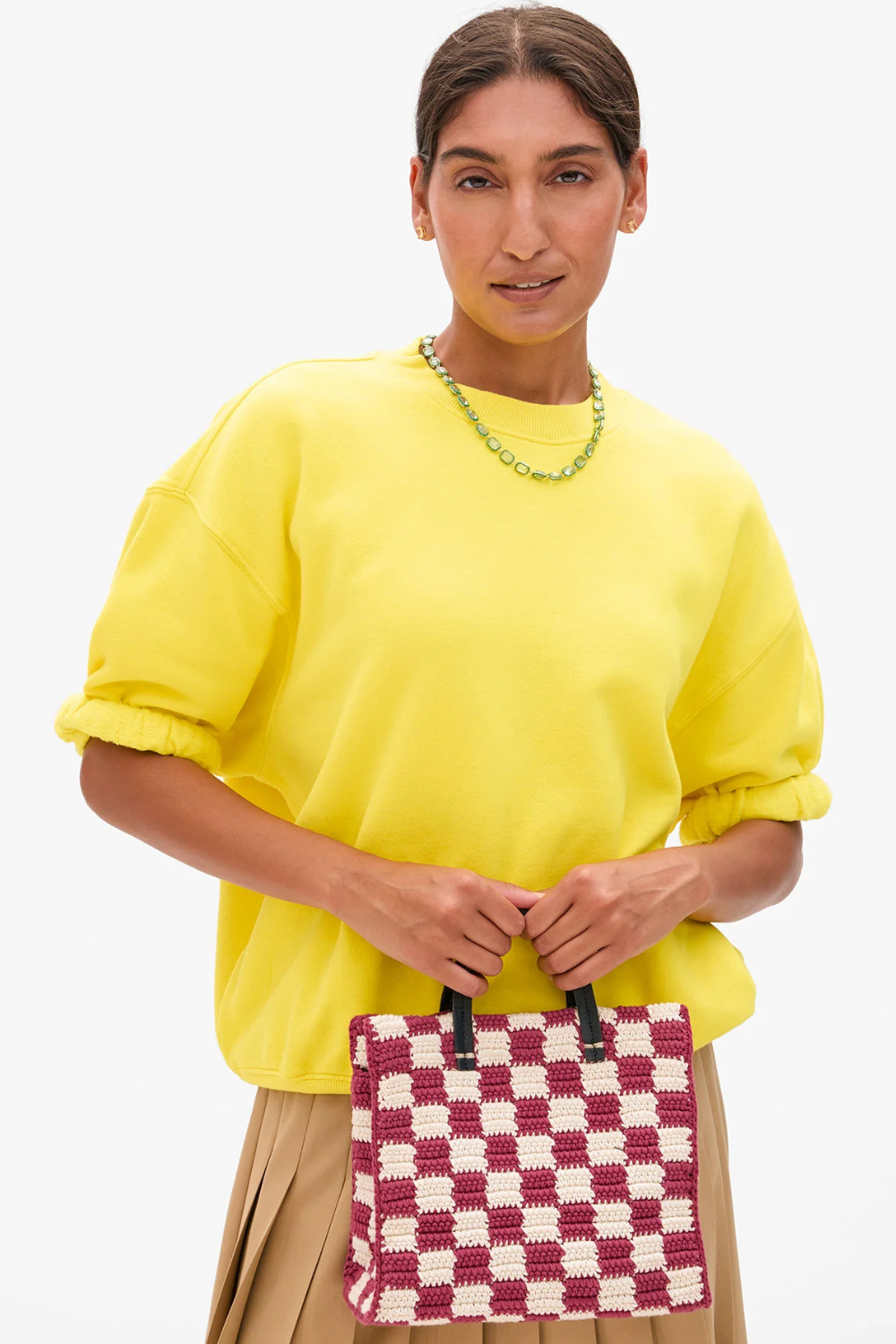Model holding Clare V. Petit Summer Simple Tote front view