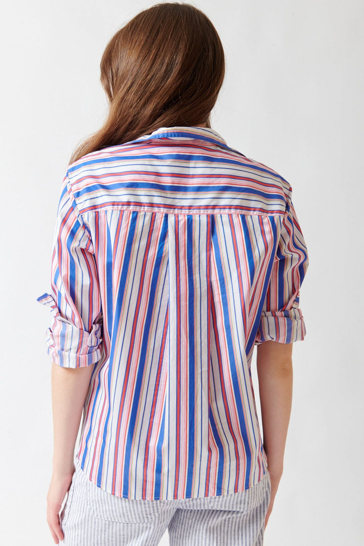 Angela wearing Frank & Eileen Silvio Untuckable Button Up Shirt rear view