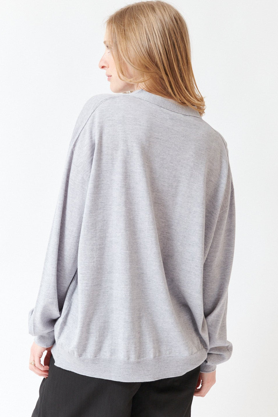 Madi wearing Sofie D'Hoore Marvel V Neck Cardigan rear view