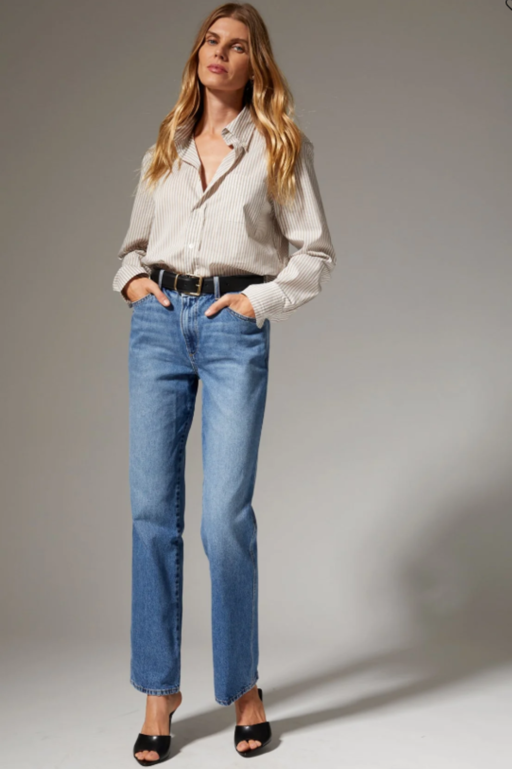 Model wearing SPRWMN Relaxed Straight Leg Denim front view