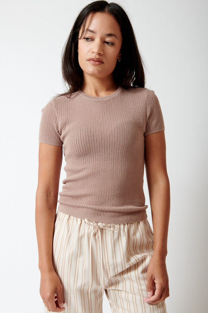 Amanda wearing Sablyn Isolde D Slim Crewneck Tee front view