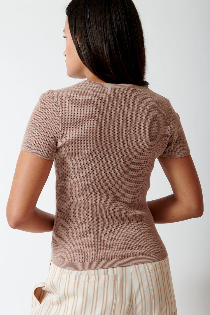 Amanda wearing Sablyn Isolde D Slim Crewneck Tee rear view