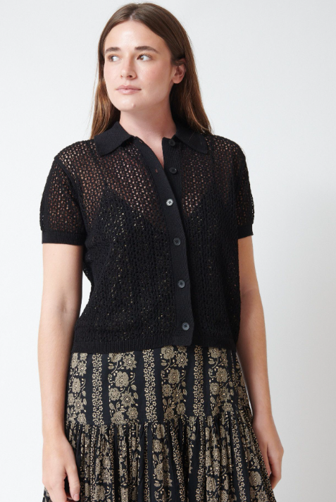 Julia wearing The Great The Crochet Polo front view