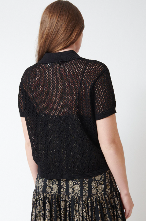 Julia wearing The Great The Crochet Polo rear view