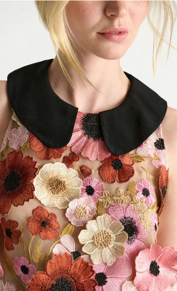 Model wearing Dorothee Schumacher Blooming Meadow Top detail view