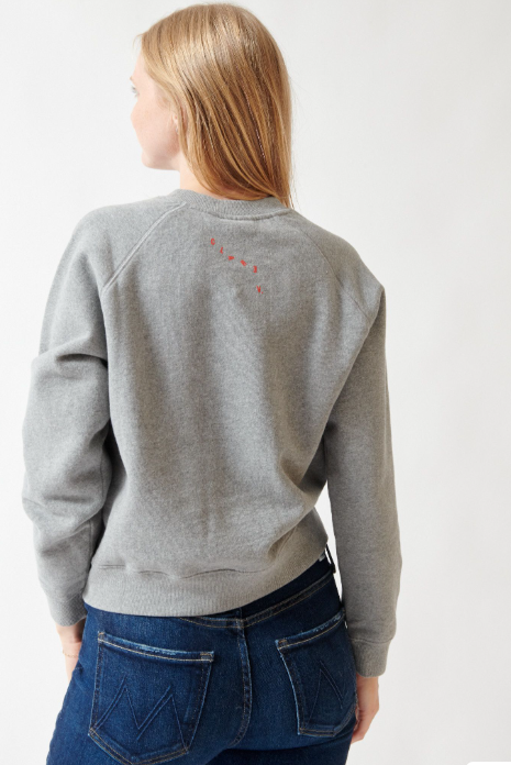 Madi wearing Clare V. Le Court Sweatshirt With Petit Chenille Anchor rear view