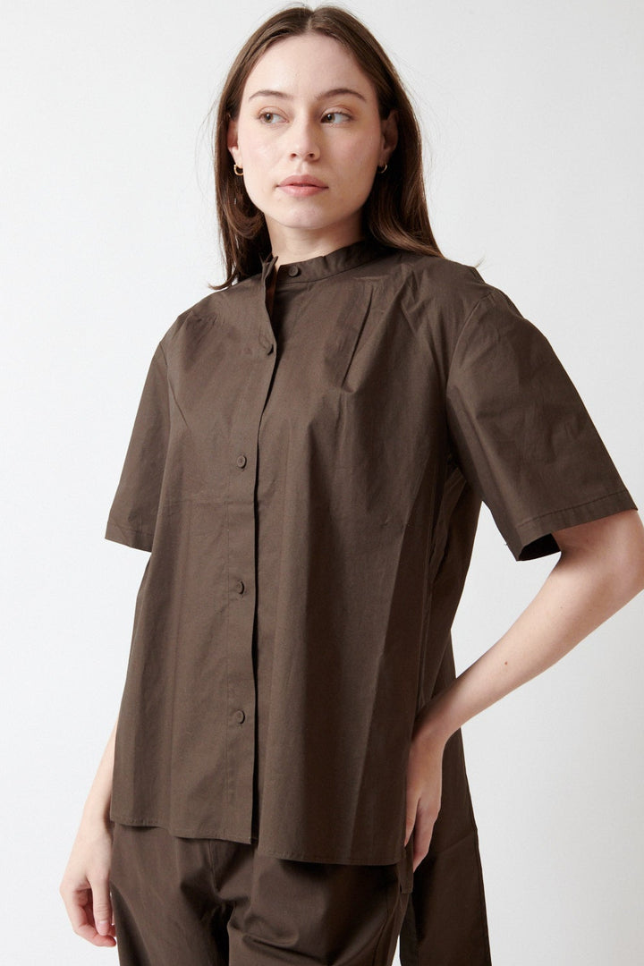 Angela wearing The Garment Cyprus Scarf Shirt front view
