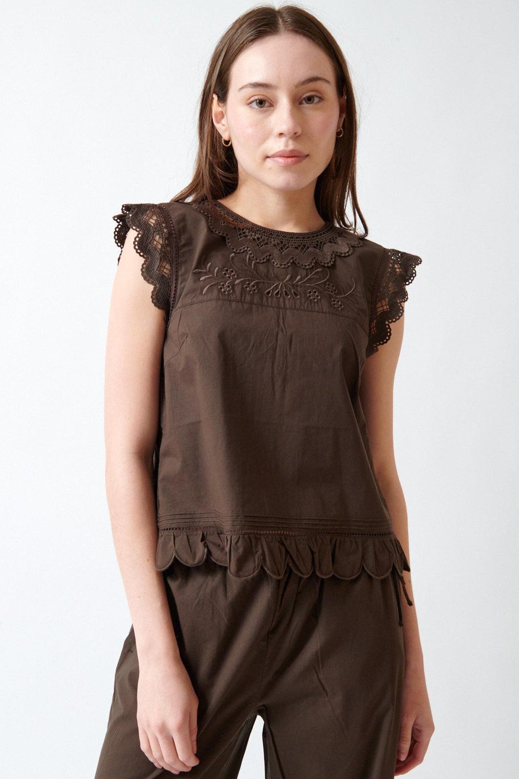 Angela wearing The Garment Kirsten Cloth Top front view