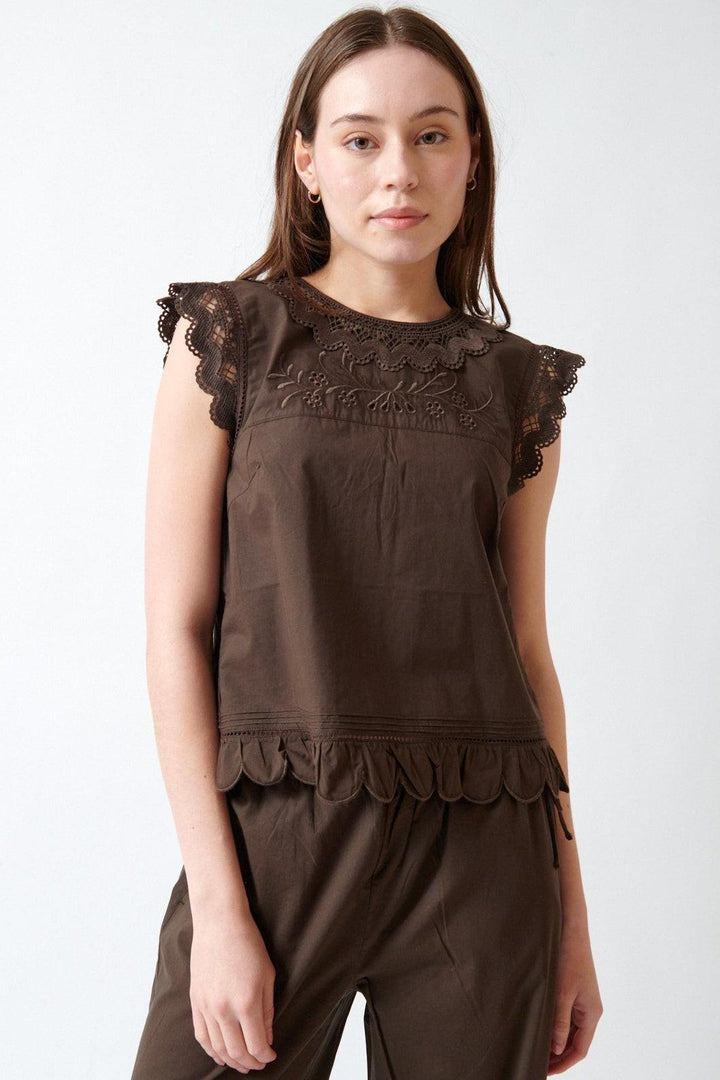 Angela wearing The Garment Kirsten Cloth Top front view