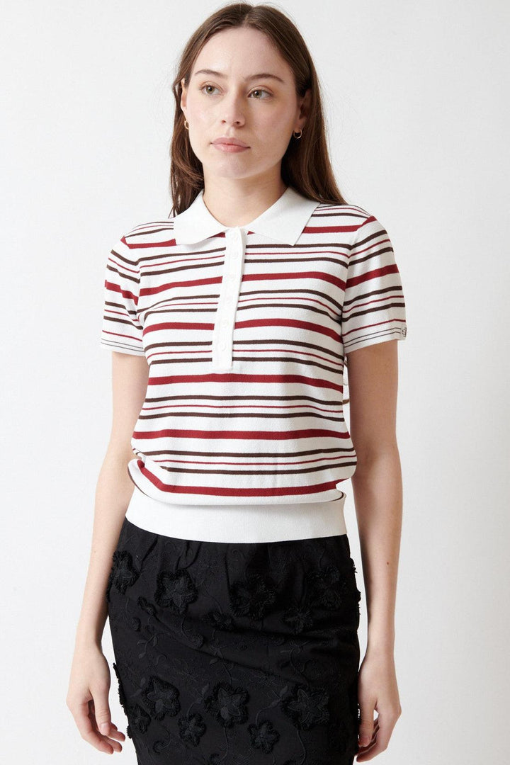 Angela wearing The Garment Madison Button Polo front view