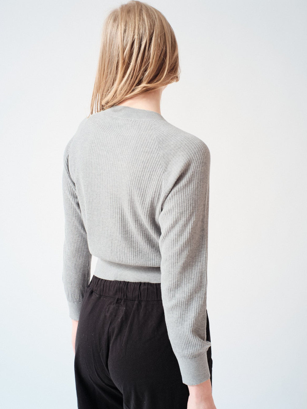 Madi wearing The Great The Dainty Cardigan front view