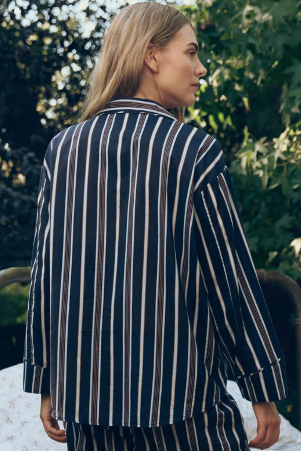 Model wearing The Great The Pajama Shirt rear view