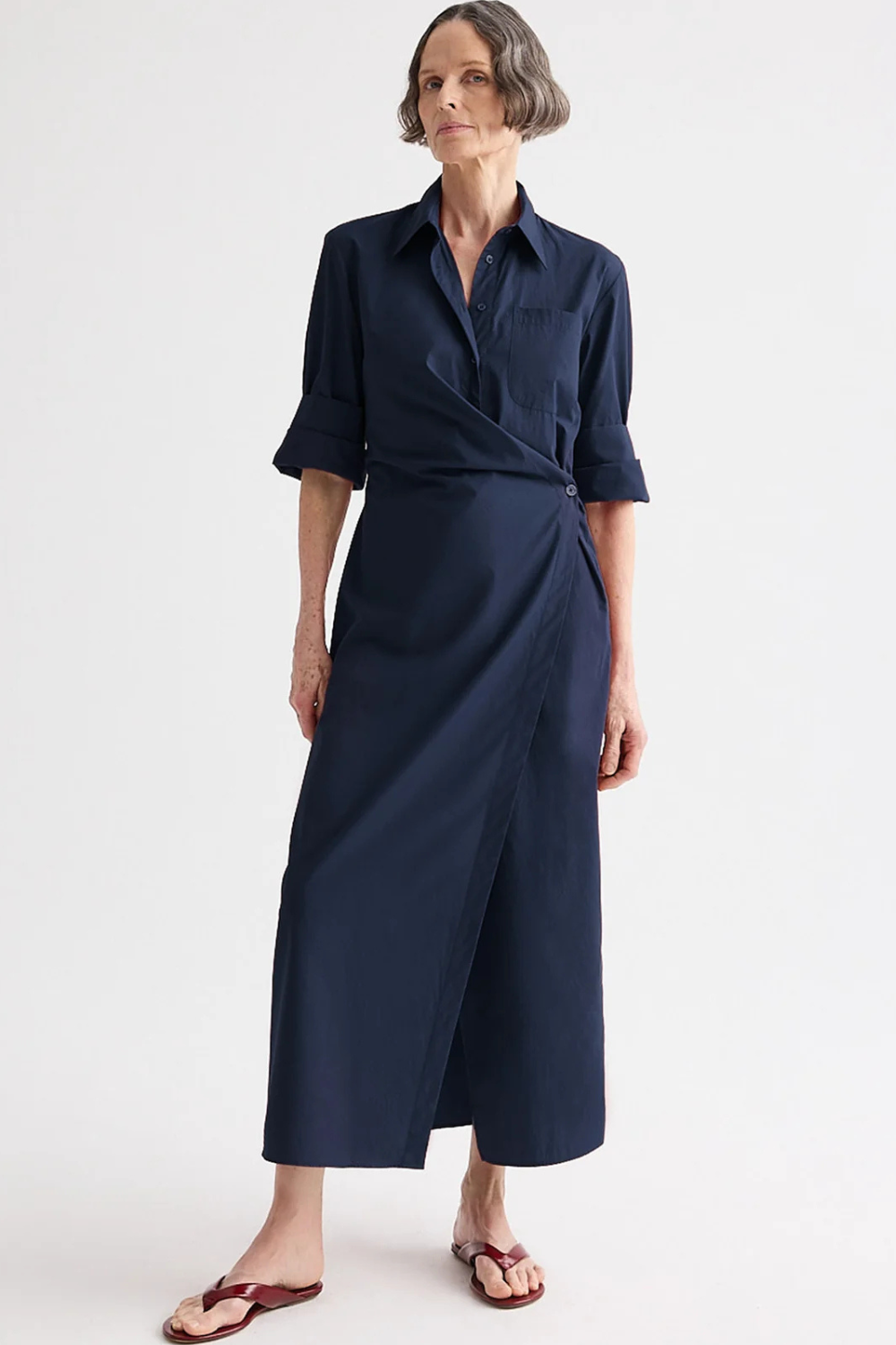 Model wearing TWP New Earl Dress front view