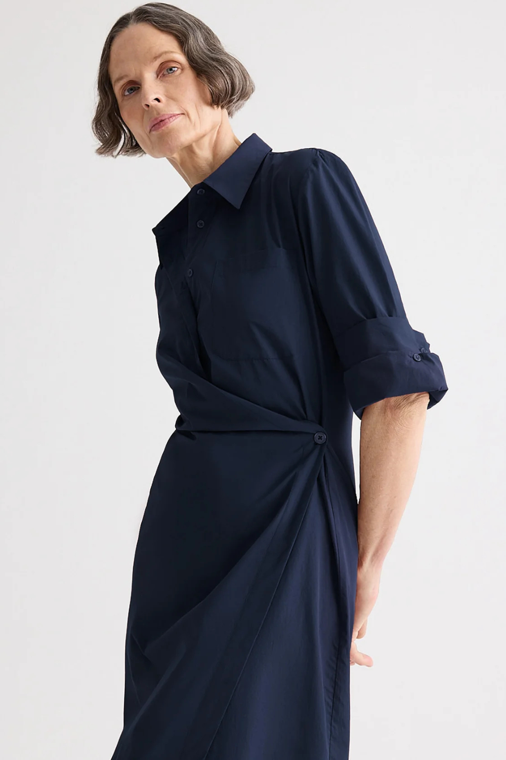 Model wearing TWP New Earl Dress front view