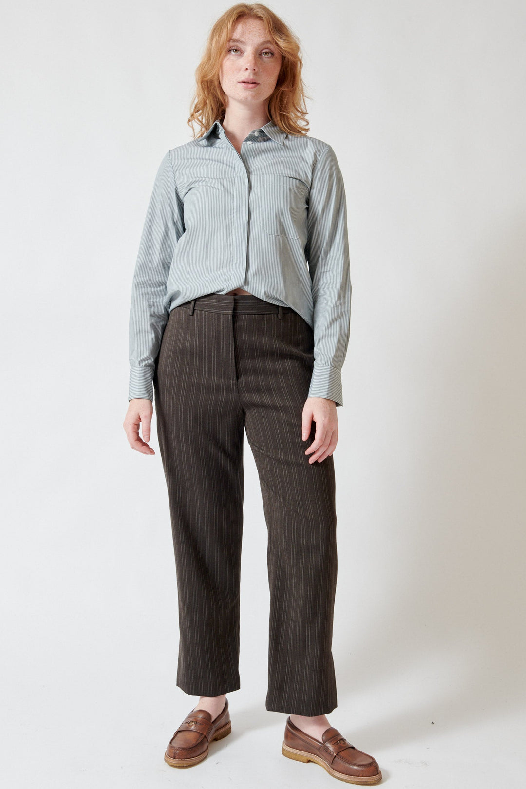 Waverly wearing TWP Roberts Pant front view