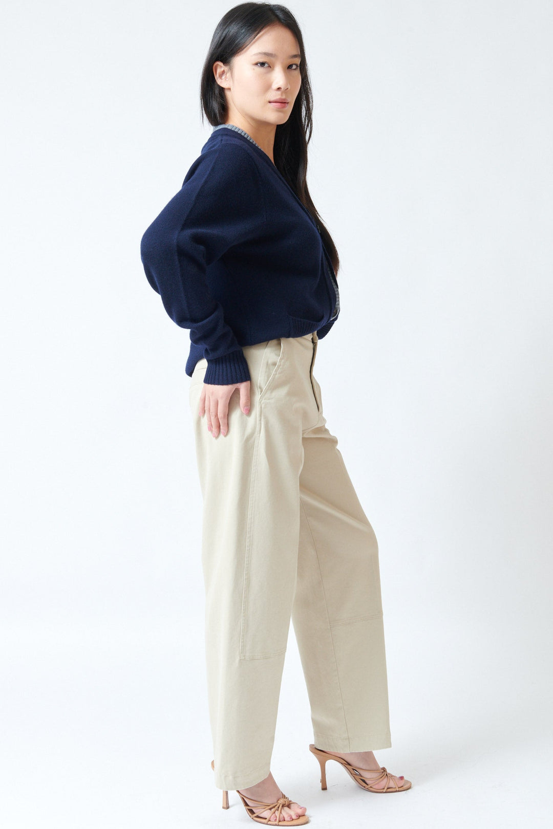 Lilly wearing Tela Cosmo Trousers side view