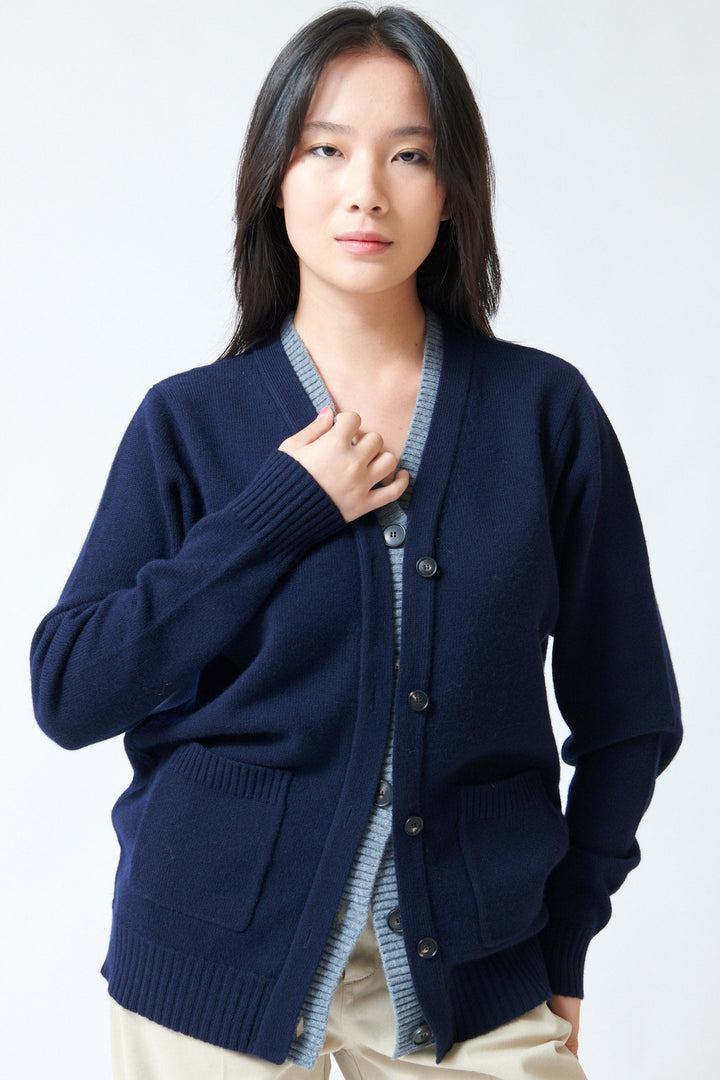 Lilly wearing Tela Fei Cardigan front view