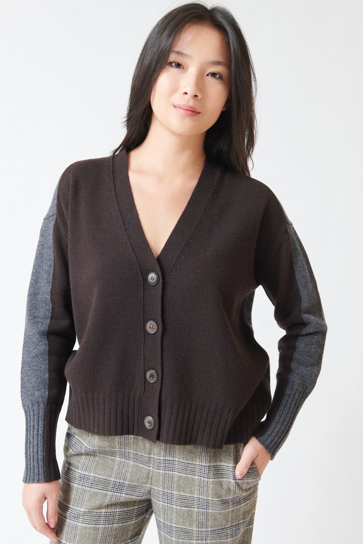 Lilly wearing Rosso 35 Virgin Wool And Cashmere Ellie Cardigan front view