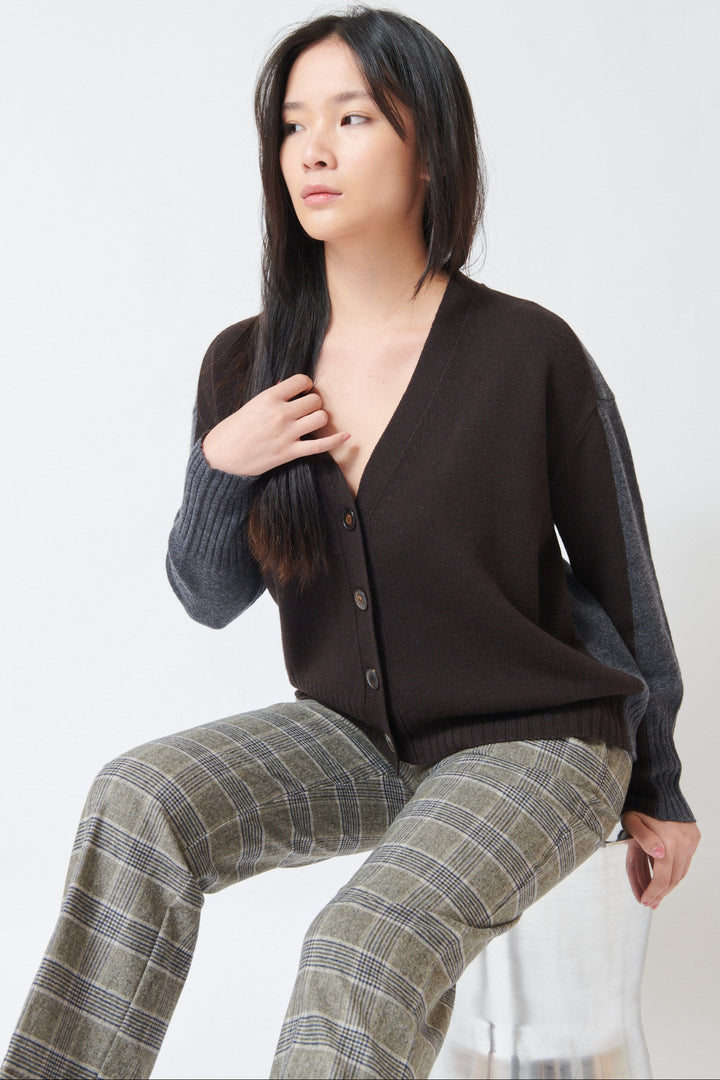 Lilly wearing Rosso 35 Virgin Wool And Cashmere Ellie Cardigan front view