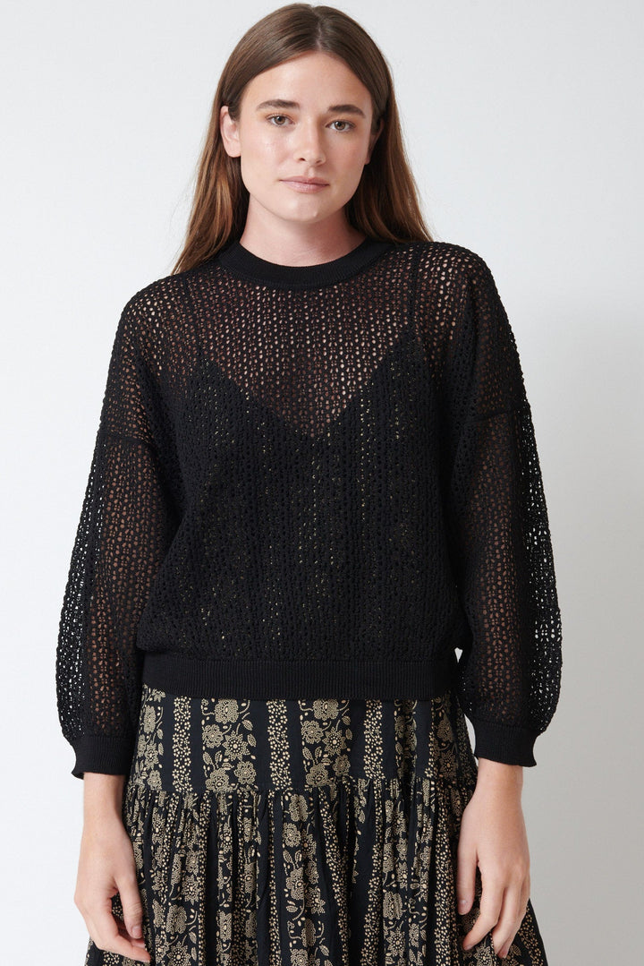 Julia wearing The Great The Crochet Pullover front view