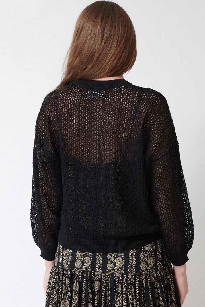 Julia wearing The Great The Crochet Pullover rear view