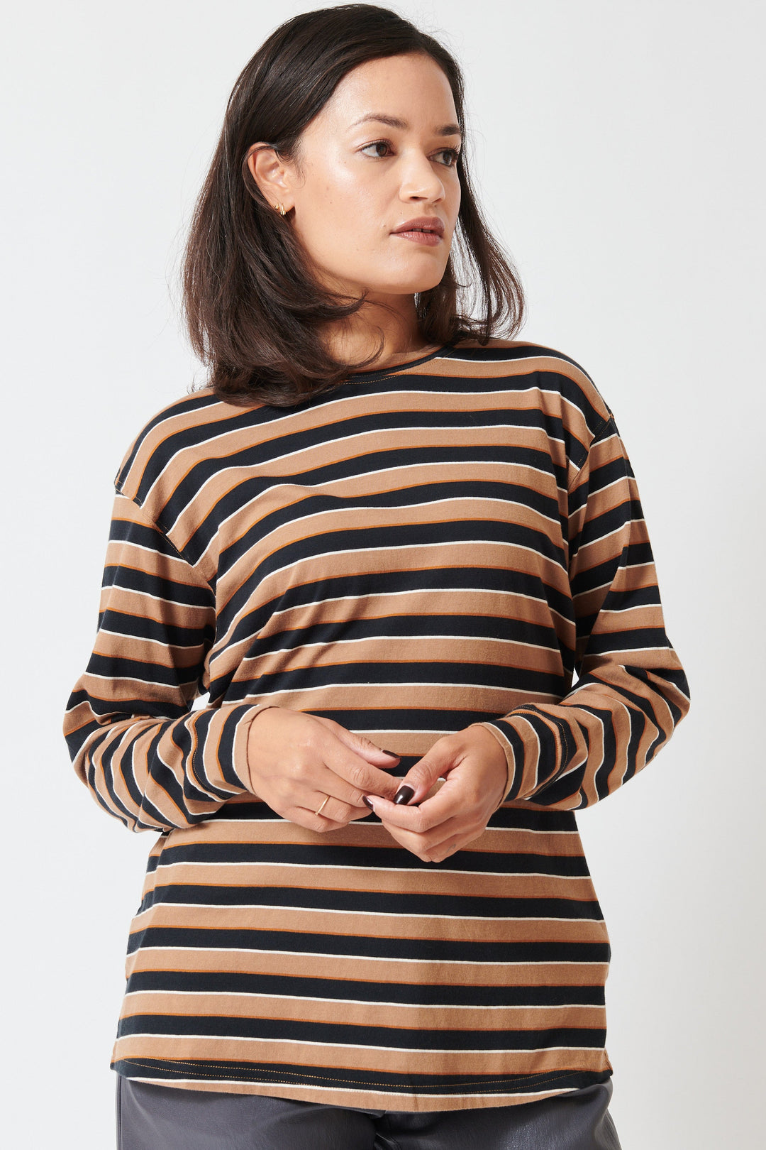 Model wearing The Great The Long Sleeve Relaxed Crew front view