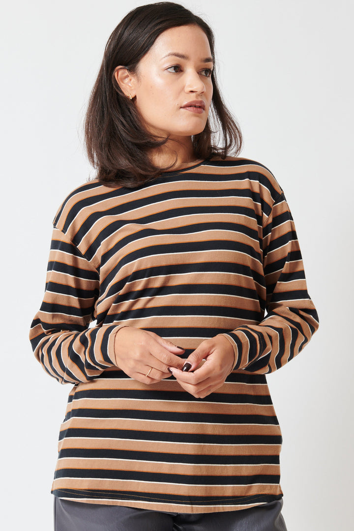 Model wearing The Great The Long Sleeve Relaxed Crew front view