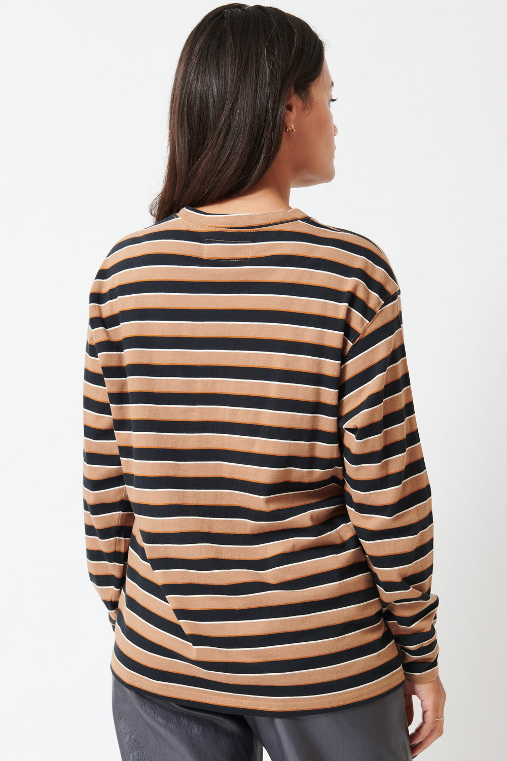 Model wearing The Great The Long Sleeve Relaxed Crew rear view