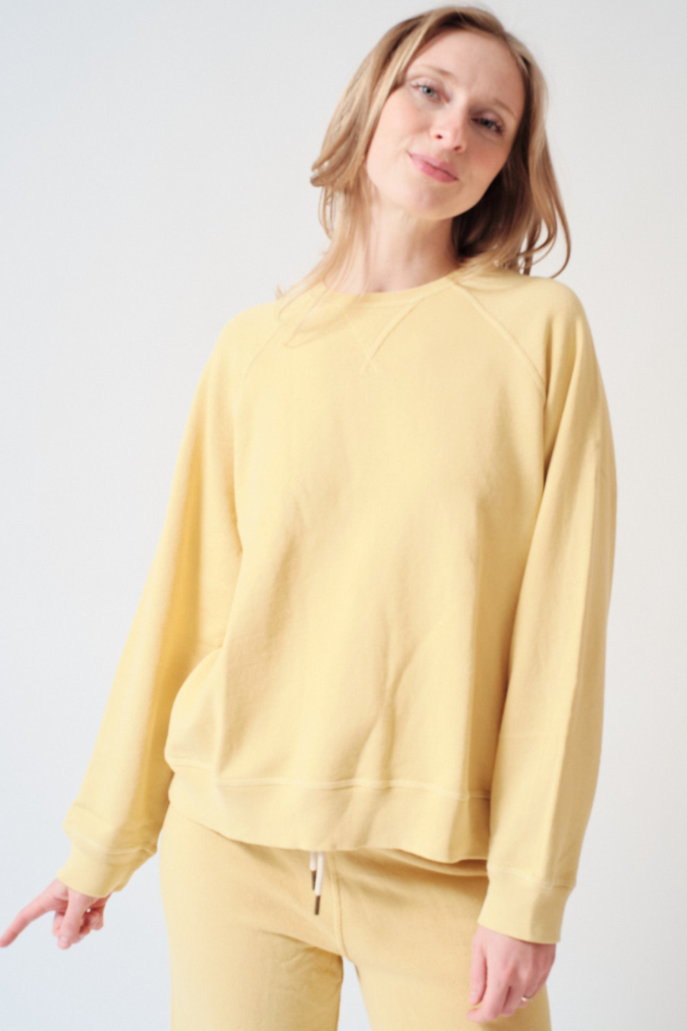 Madi wearing The Great The Slouch Sweatshirt front view
