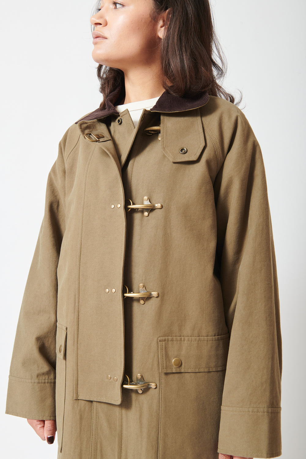 Model wearing The Great The Firefighter Jacket front /detail view