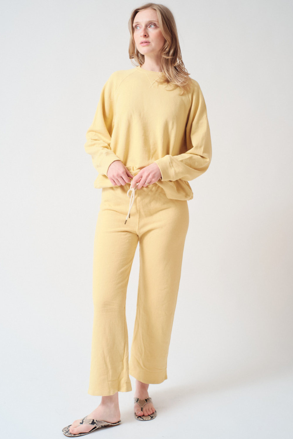 Madi wearing The Great The Lap Sweatpant front view