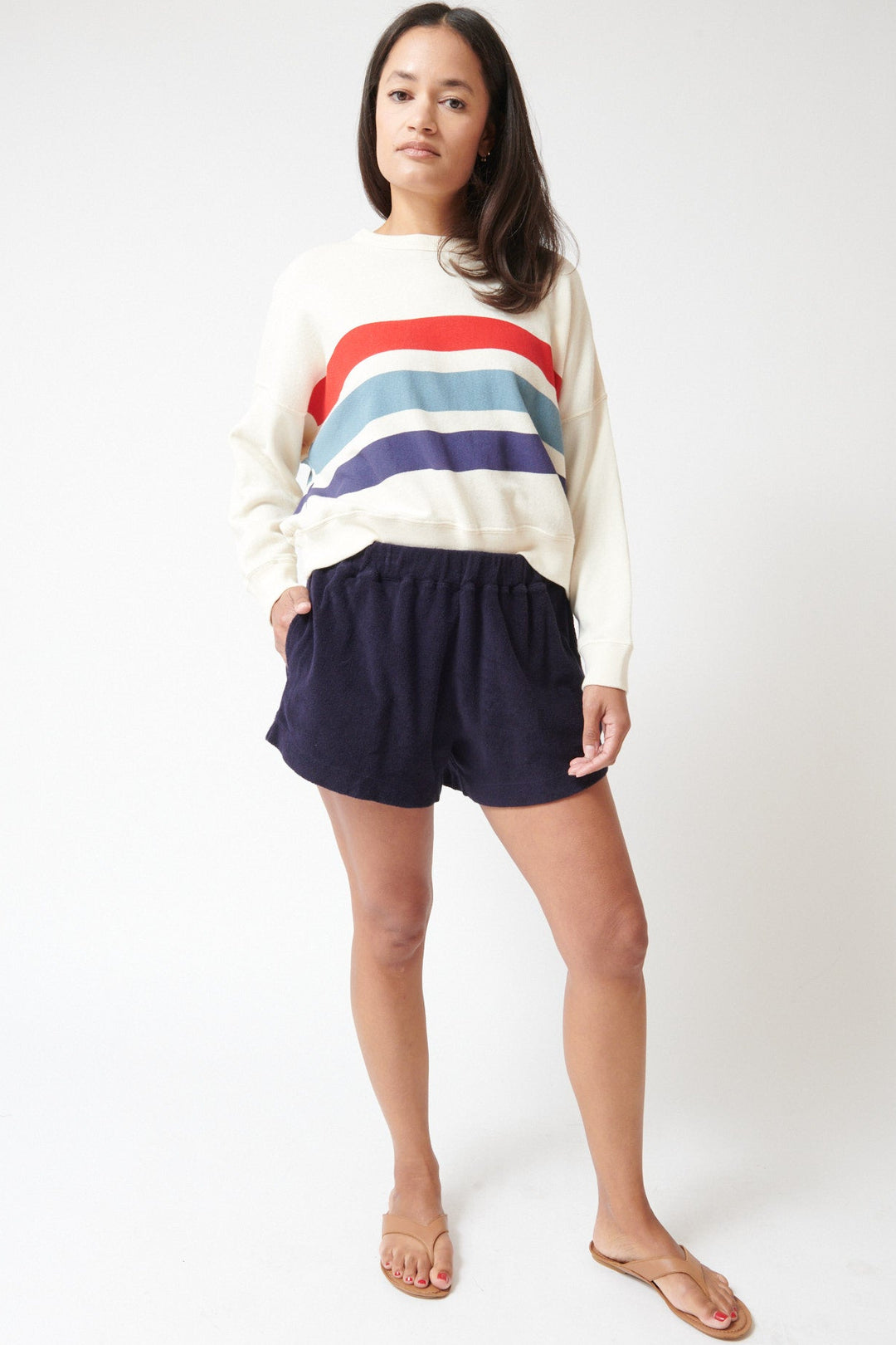 Amanda wearing The Great The Micro Terry Swing Short front view