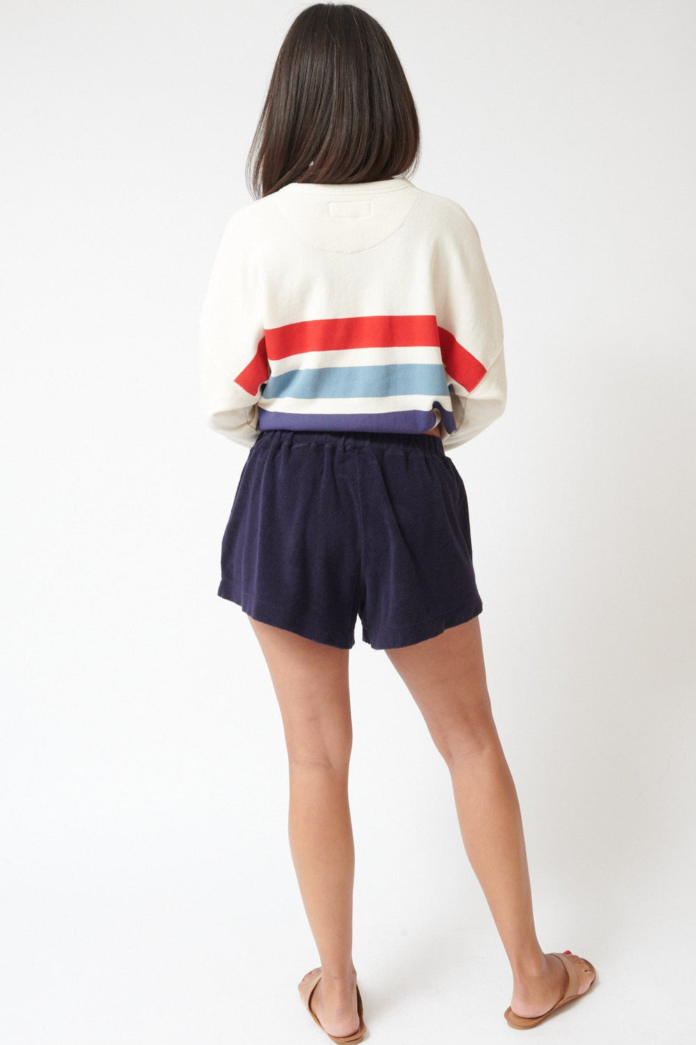 Amanda wearing The Great The Micro Terry Swing Short rear view
