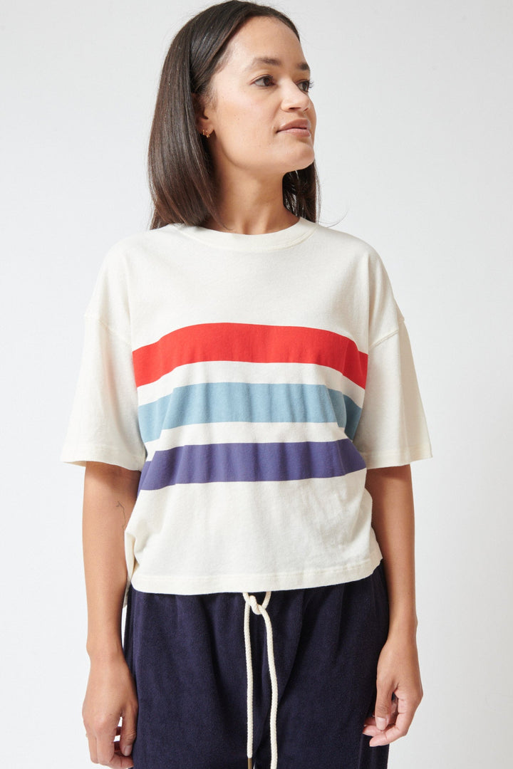 Amanda wearing The Great The Track Crew With Saltwater Stripe front view