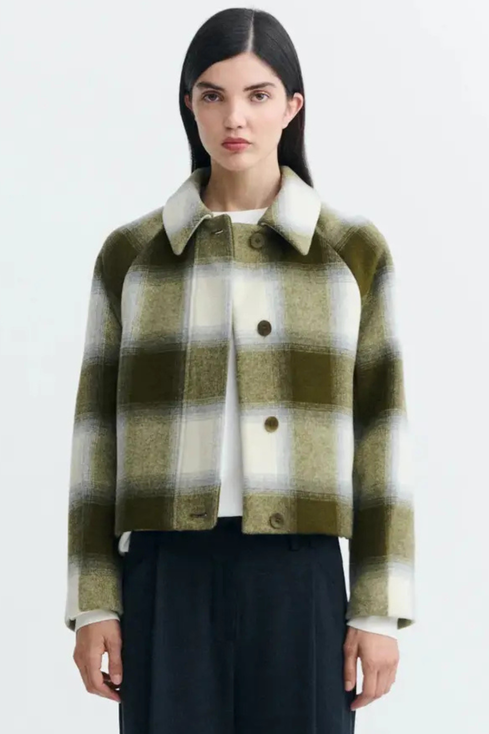 Model wearing Thinking MU Daria Jacket front view