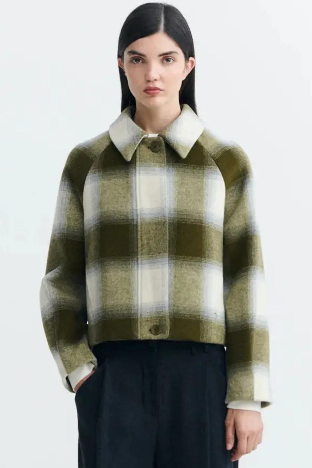 Model wearing Thinking MU Daria Jacket front view
