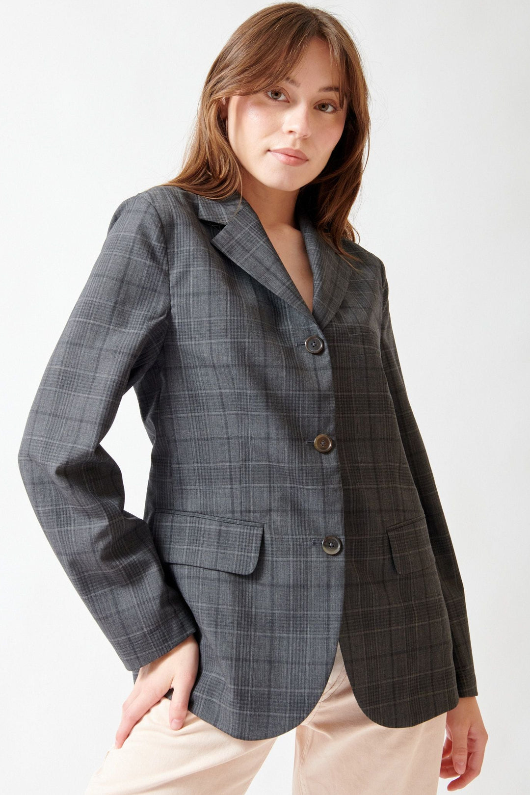 Angela wearing 6397 Relaxed Sporting Coat front view