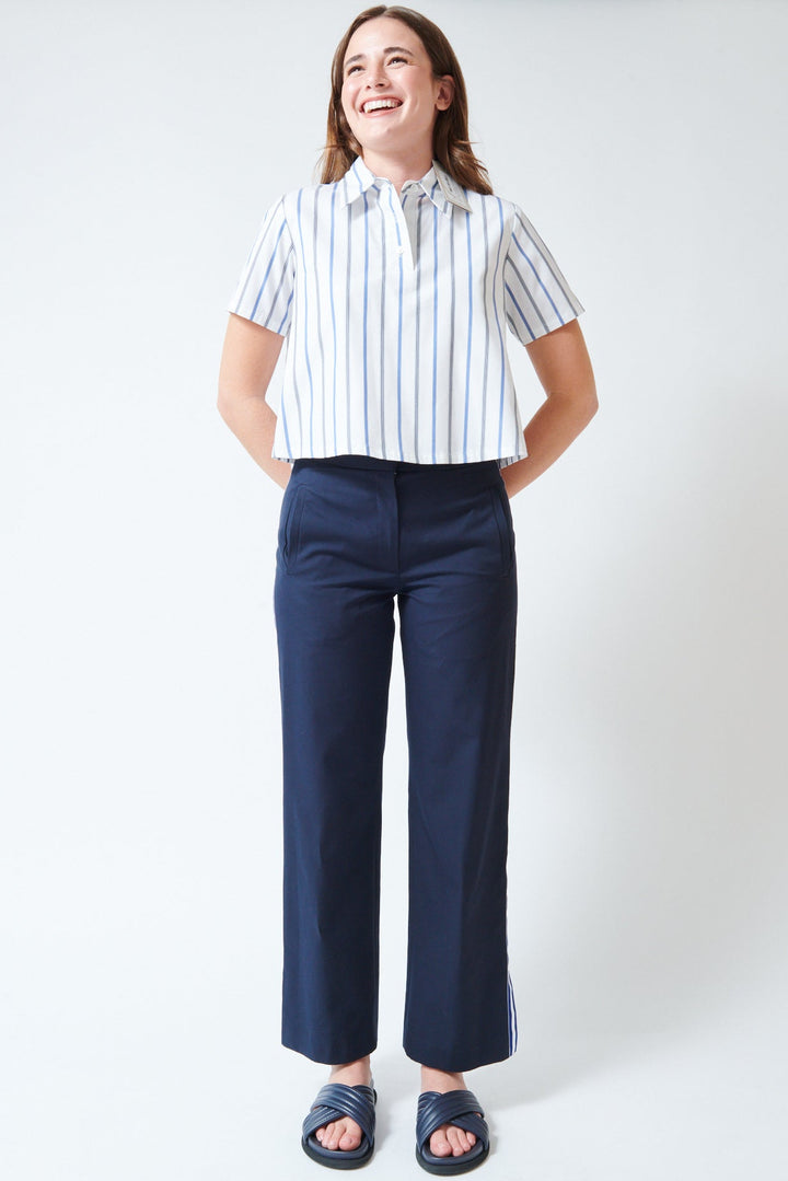 Julia wearing WE-AR4 The Street Pant Navy front view