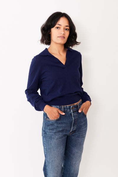 White + Warren Cotton Hemp Gauze Polo Sweater