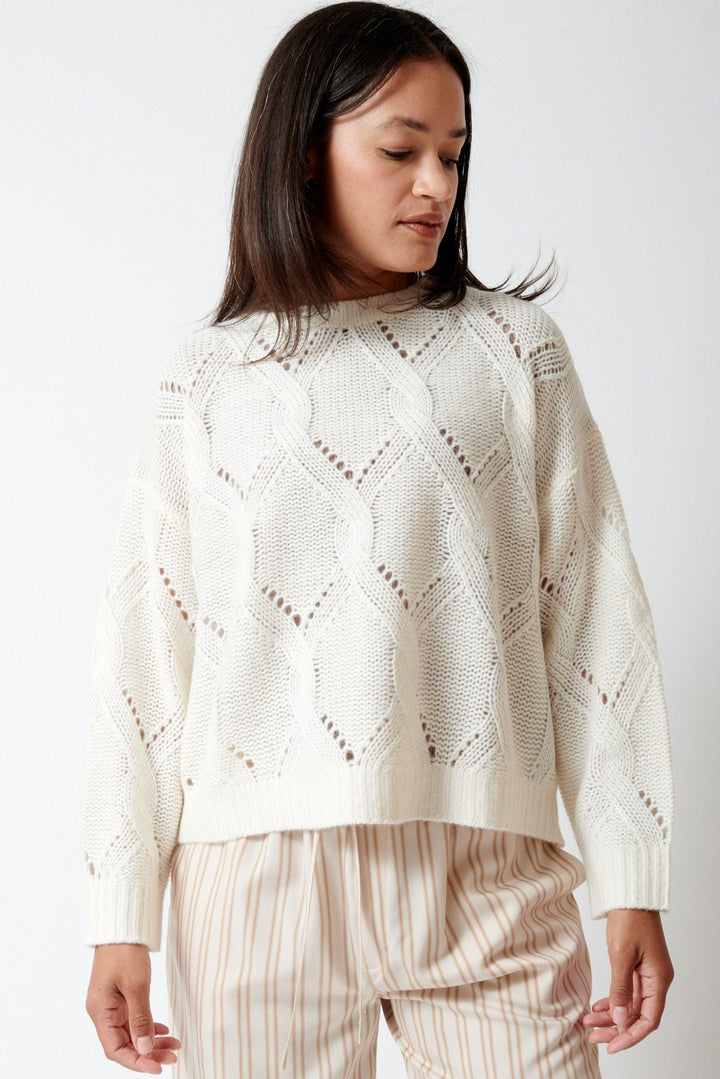 Amanda wearing Sablyn Gia Slouchy Crewneck Sweater front view