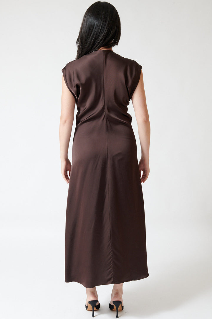 Angela wearing Apiece Apart Monde Drape Bias Maxi rear view