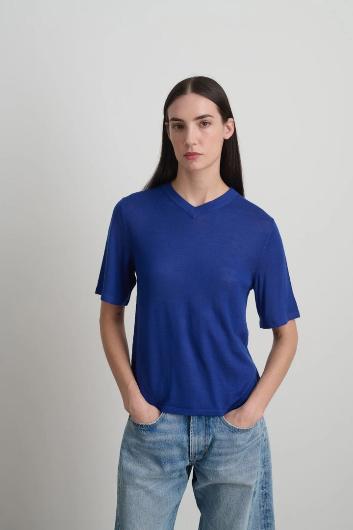 B SIDES Ultrafine Merino Wool Short Sleeve V Neck