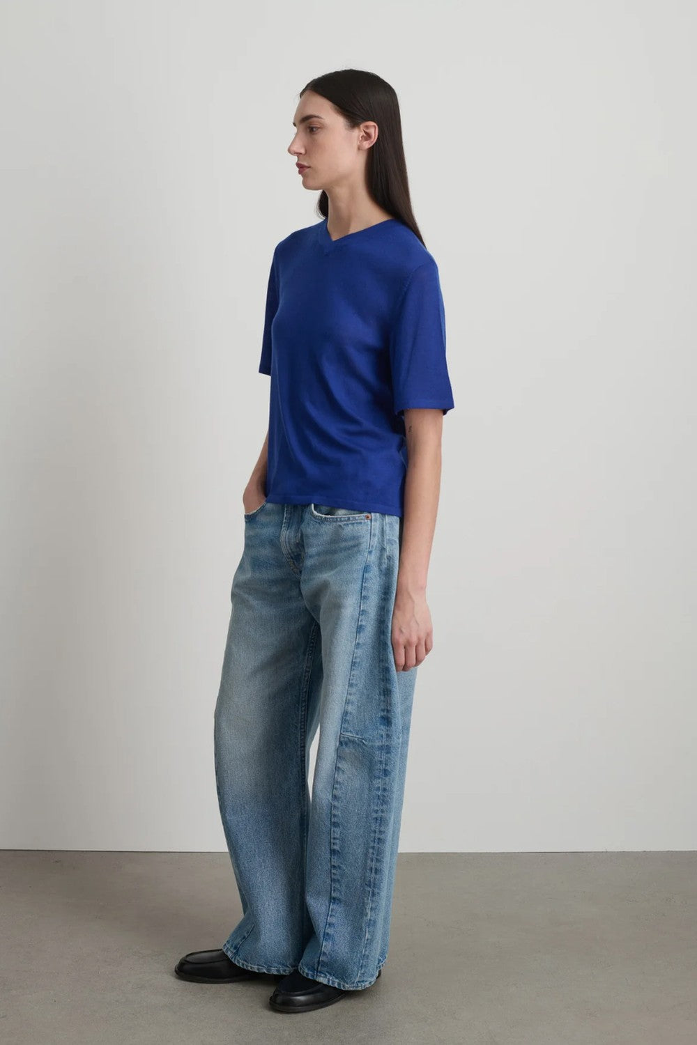B SIDES Ultrafine Merino Wool Short Sleeve V Neck