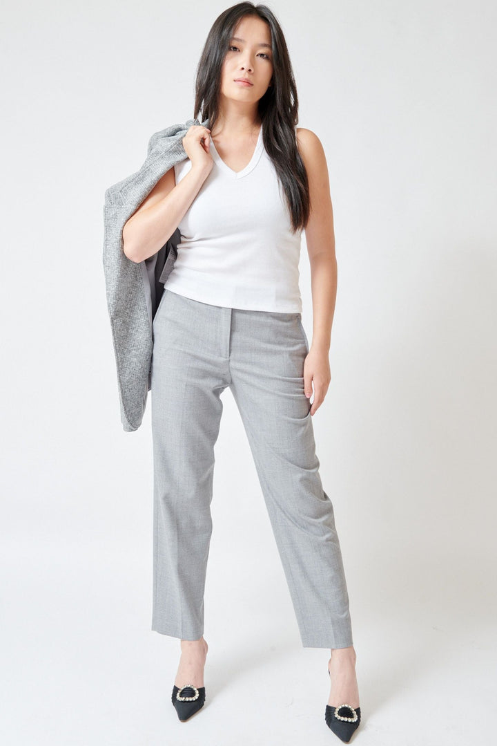 Lilly wearing Seventy Joan Elasticated Trouser Light Grey Melange-grethen-house front view