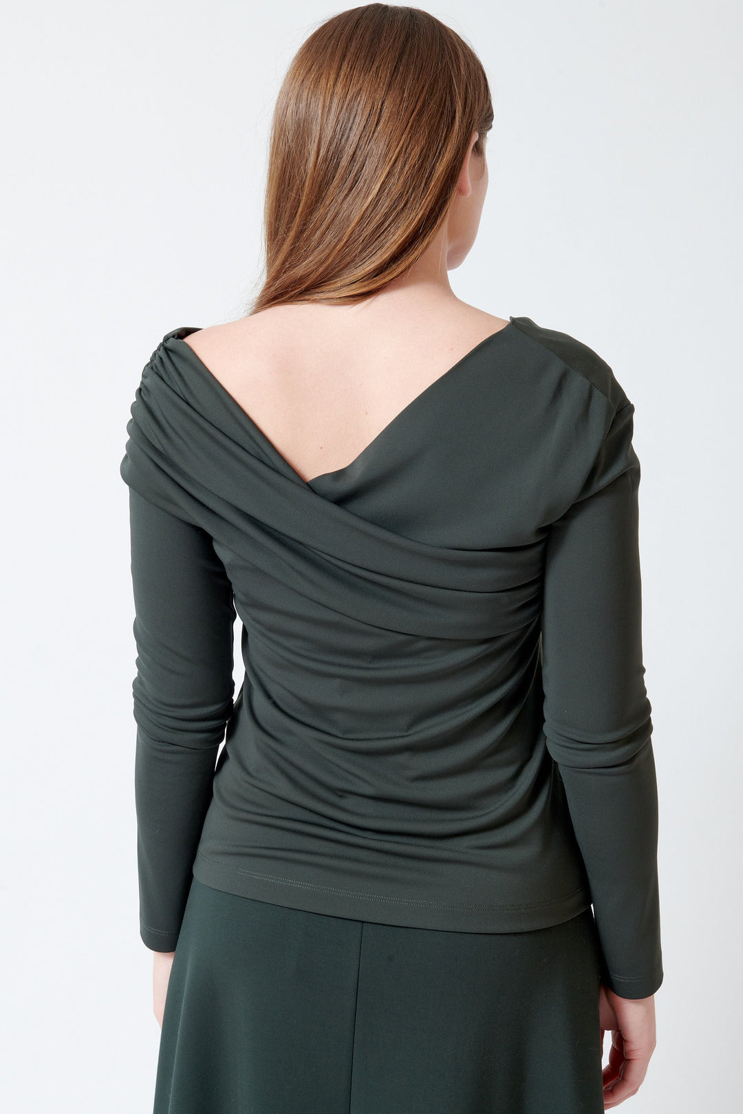 Model wearing Meimeij Nikki Draped Top rear view
