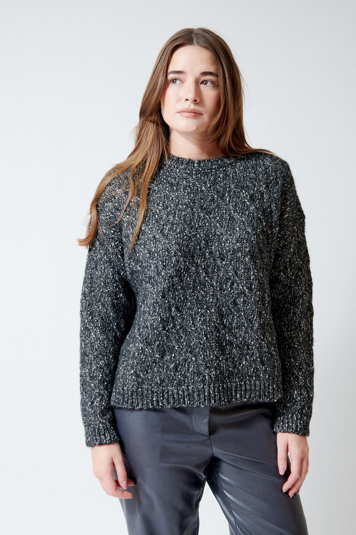 Base Beth Serpentine Cable Knit Crew Pullover